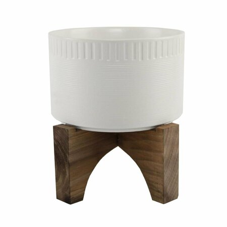 CONSERVATORIO 7&apos;  Dumpling Ceramic Planter on Wood Stand, Matte White CO2954968